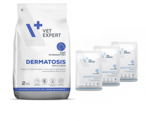 4T Veterinary Diet Cat Dermatosis - pīle un rīsi 2kg + 3 x 100G DĀVANĀ